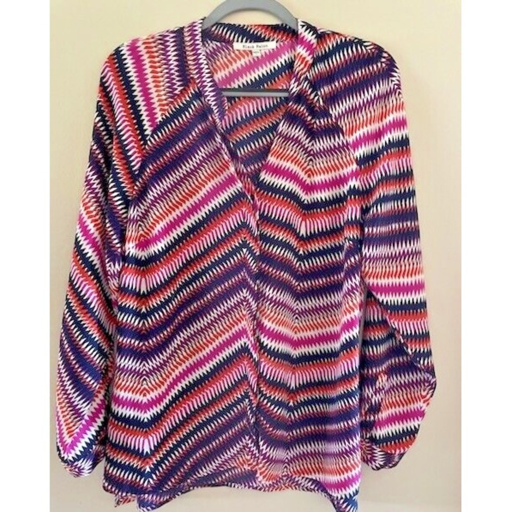 Black Rainn CHEVRON button long-sleeve women's L blouse colorful V neck, tunic